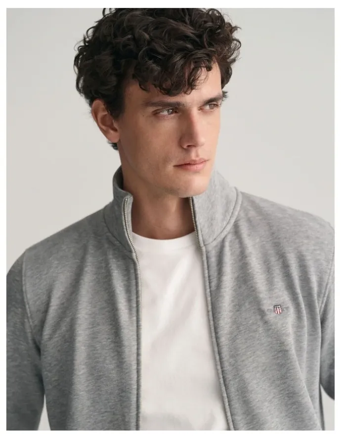 Gant Shield Zip Sweatshirt in Grey Melange
