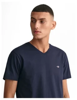 Gant Slim Fit Shield V-Neck T-shirt in Evening Blue