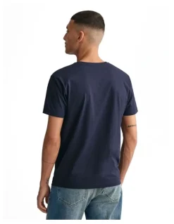 Gant Slim Fit Shield V-Neck T-shirt in Evening Blue