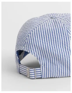 Gant Striped Seersucker Cap in Rich Blue