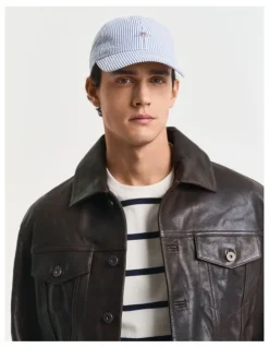 Gant Striped Seersucker Cap in Rich Blue