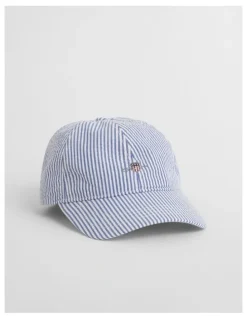 Gant Striped Seersucker Cap in Rich Blue