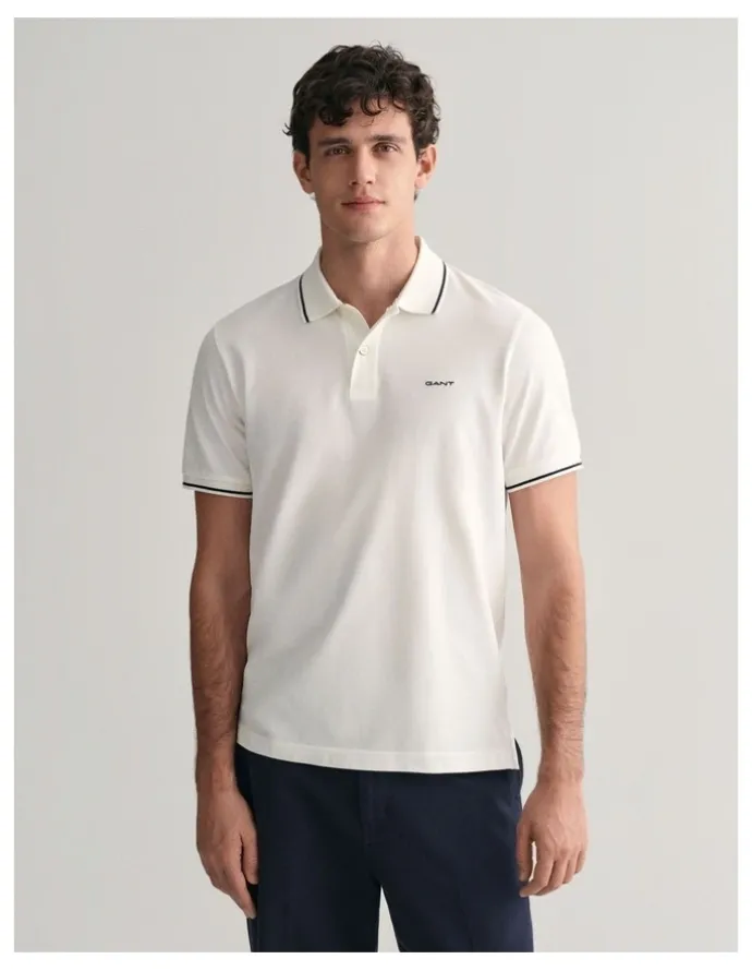Gant Tipped Pique Polo Shirt in White