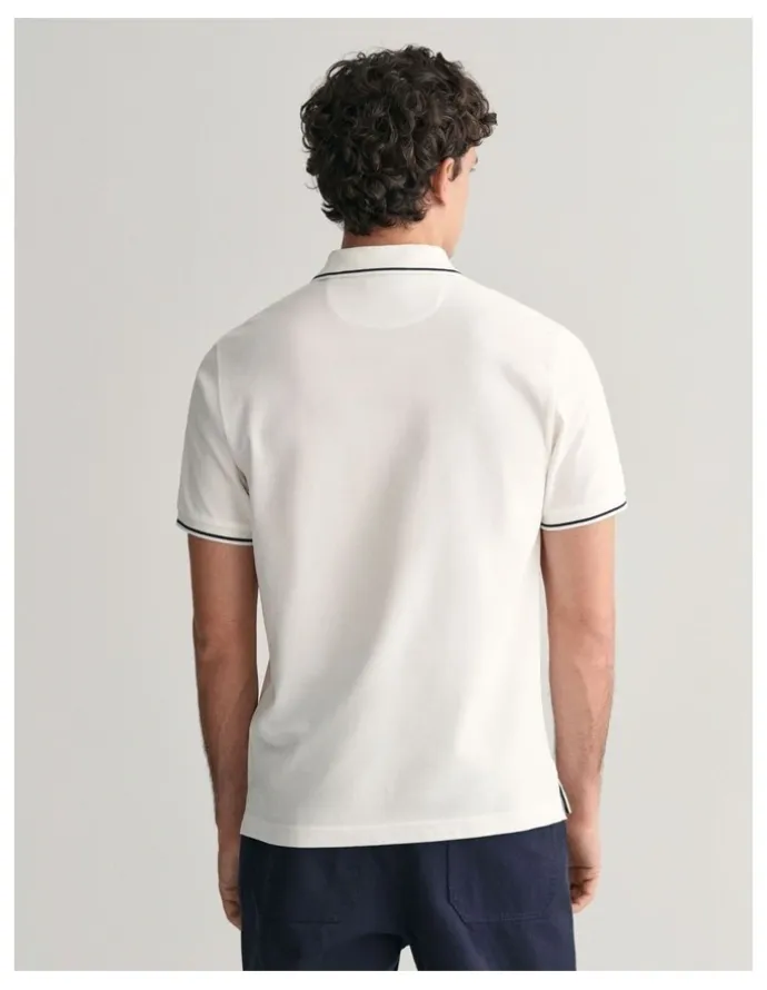 Gant Tipped Pique Polo Shirt in White