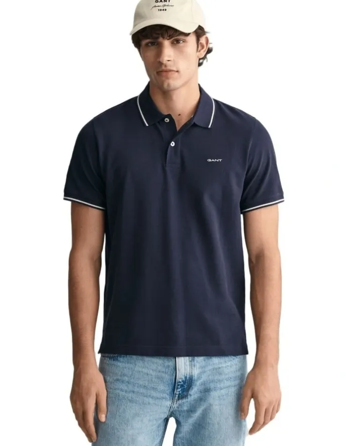 Gant Tipped Pique Polo Shirt in Evening Blue