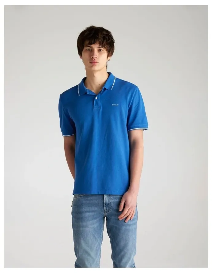 Gant Tipped Pique Polo Shirt in Rich Blue