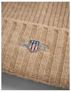 Gant Unisex Shield Wool Beanie in Khaki Melange
