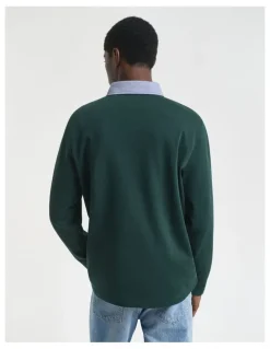 Gant Chambray Collar Heavy Rugger Shirt in Tartan Green