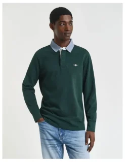 Gant Chambray Collar Heavy Rugger Shirt in Tartan Green