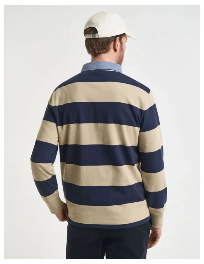 Gant Chambray Collar Striped Heavy Rugger in Woody Beige
