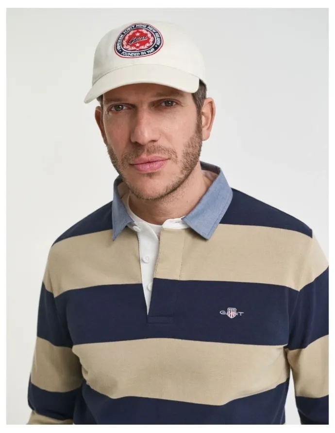 Gant Chambray Collar Striped Heavy Rugger in Woody Beige