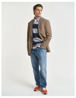 Gant Chambray Collar Striped Heavy Rugger in Grey Melange