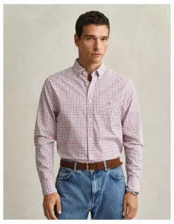 Gant Checked Classic Poplin Shirt in Rose Red