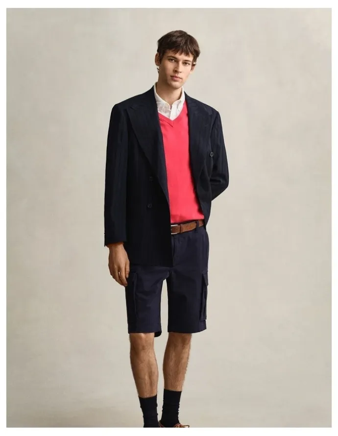 Gant Classic Cotton V-Neck Sweater in Rose Red