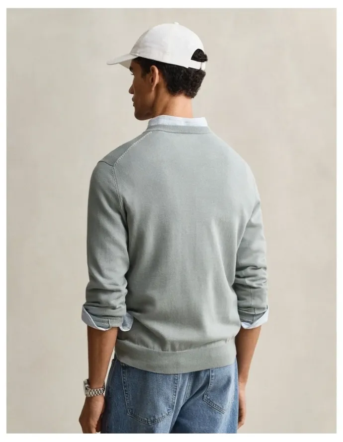 Gant Classic Cotton V-Neck Sweater in Ceramic Grey