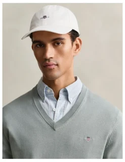 Gant Classic Cotton V-Neck Sweater in Ceramic Grey