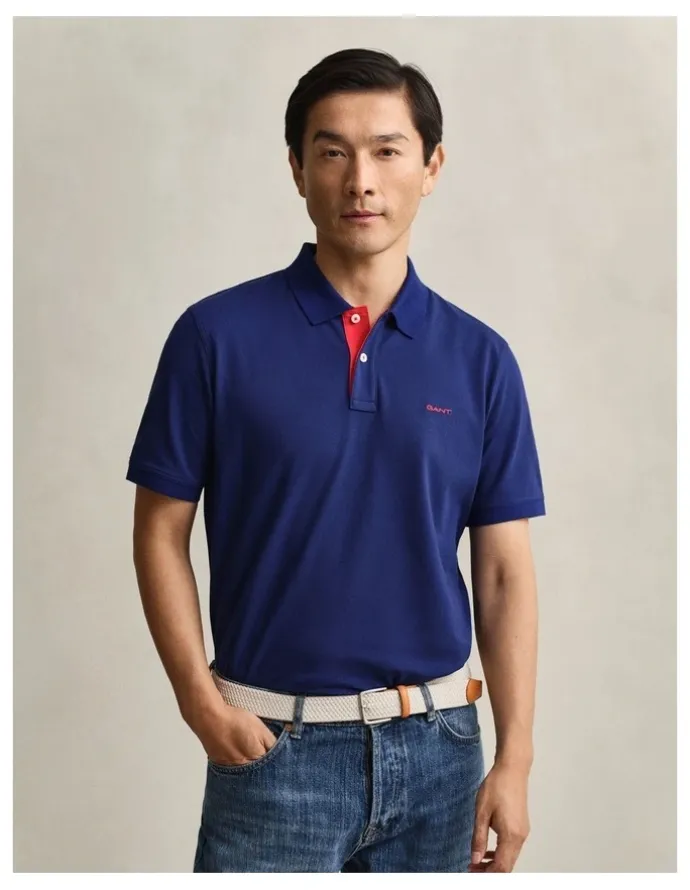 Gant Contrast Piqu Polo Shirt in Rich Navy