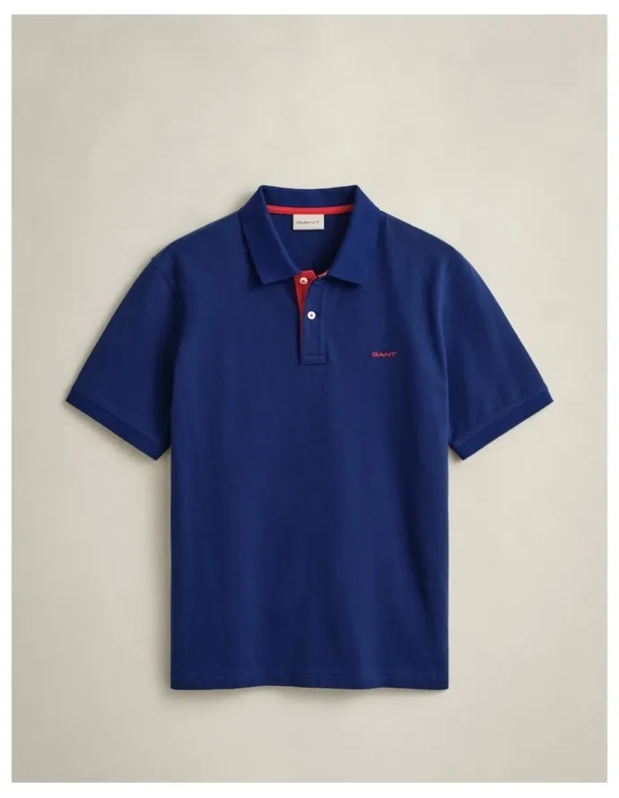 Gant Contrast Piqu Polo Shirt in Rich Navy