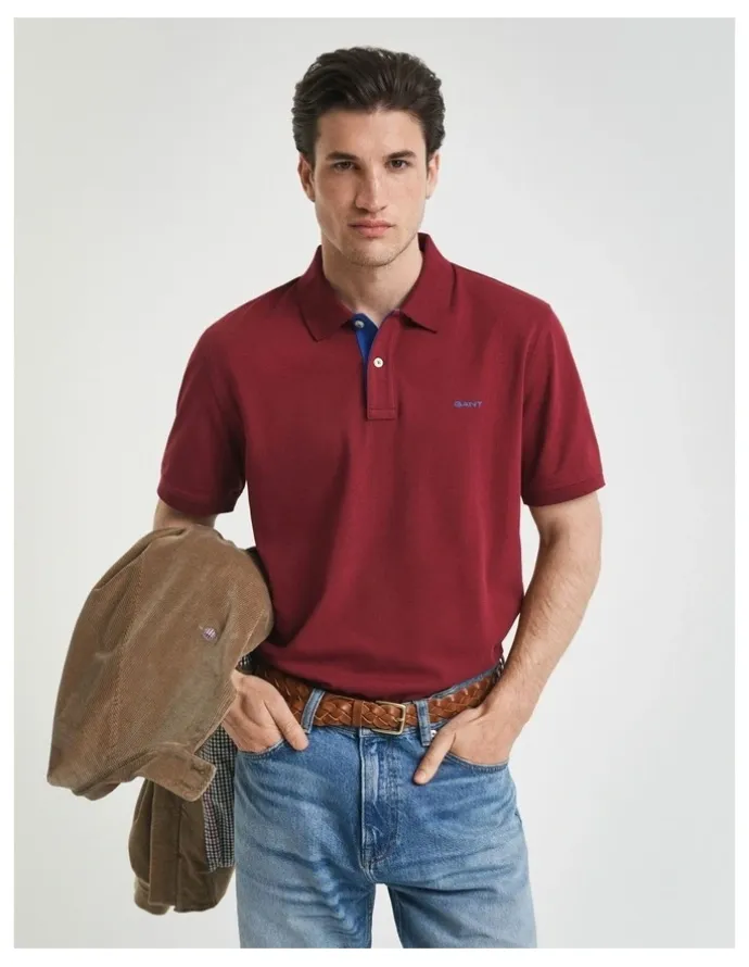 Gant Contrast Piqu Polo Shirt in Plumped Red