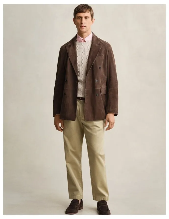 Gant Cotton Cable Crewneck in Oat Melange
