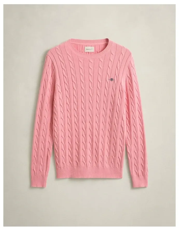 Gant Cotton Cable Crewneck in Washed Pink