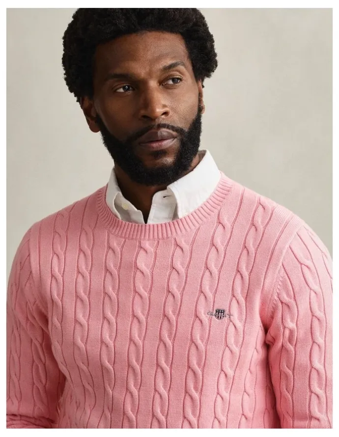 Gant Cotton Cable Crewneck in Washed Pink