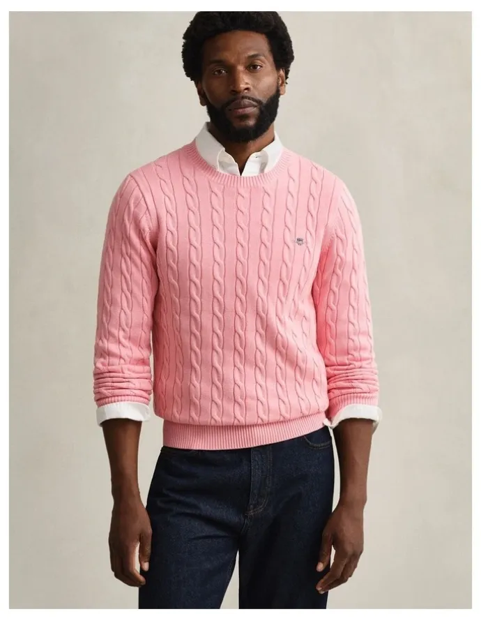 Gant Cotton Cable Crewneck in Washed Pink