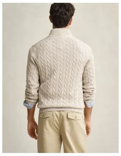 Gant Cotton Cable Half Zip in Oat Melange