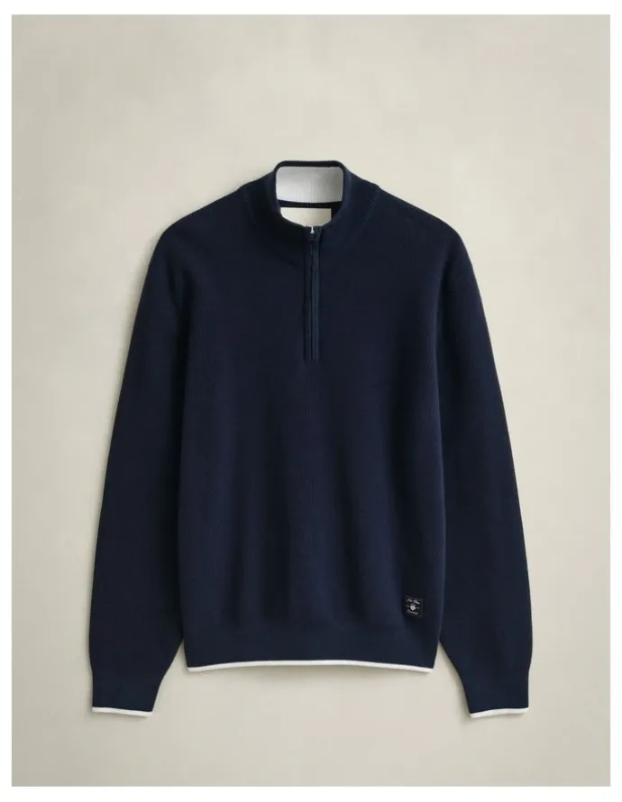 Gant Cotton Rib Half Zip in Evening Blue