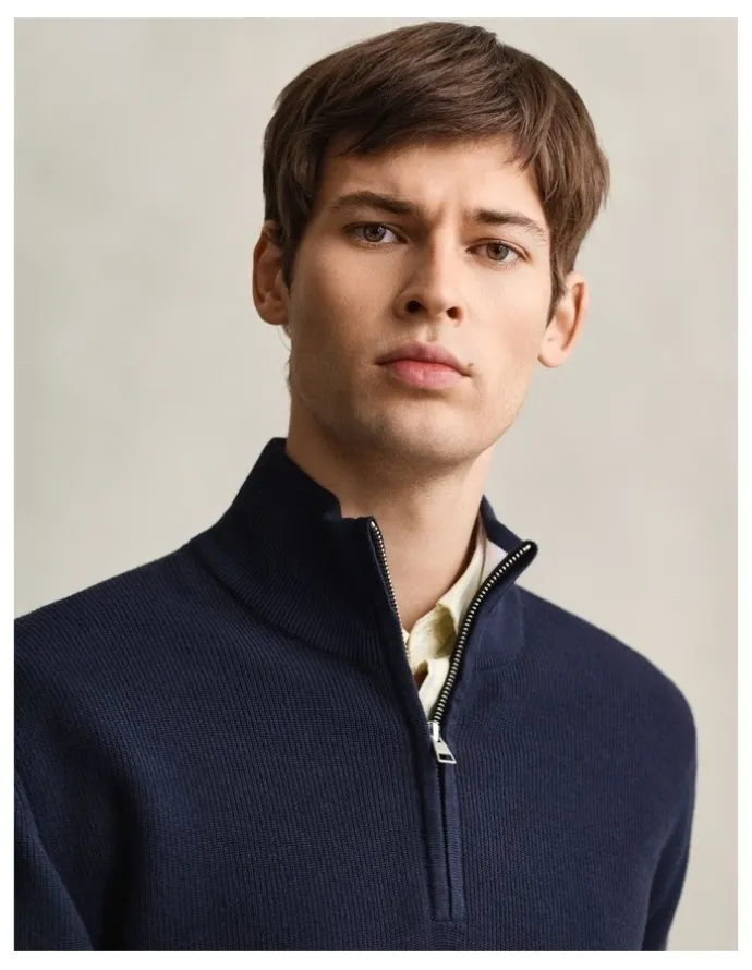 Gant Cotton Rib Half Zip in Evening Blue