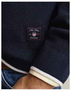 Gant Cotton Rib Half Zip in Evening Blue