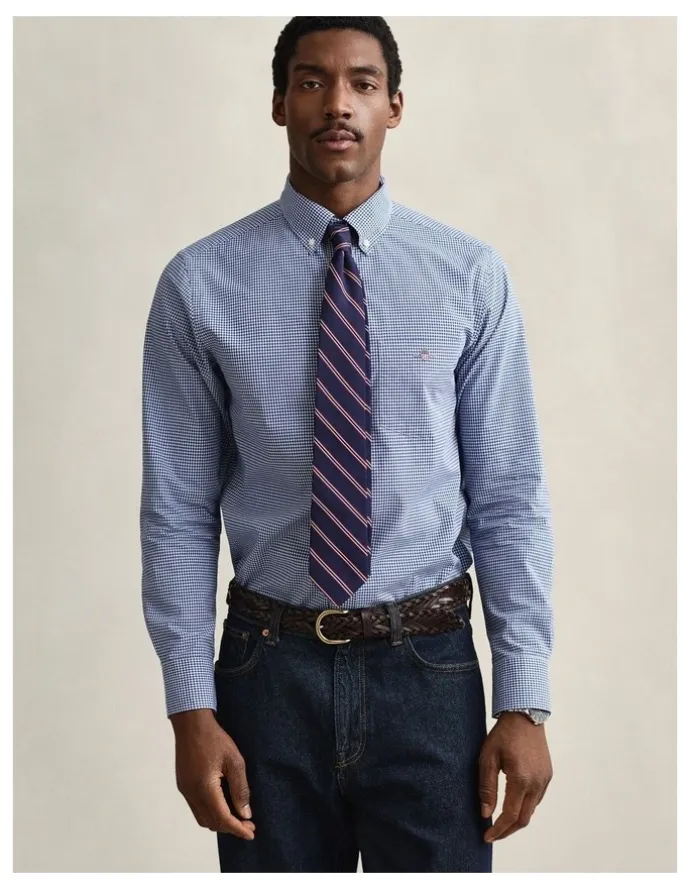 Gant Gingham Classic Poplin Shirt in College Blue