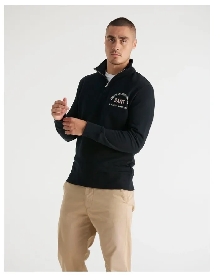 Gant Half-Zip Printed Graphic Sweatshirt in Black