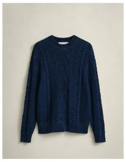 Gant Indigo Cable Knit Sweater in Rich Navy