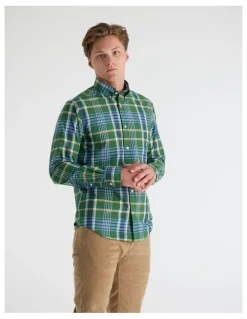 Gant Regular Fit Classic Poplin Check Shirt in Forest Green