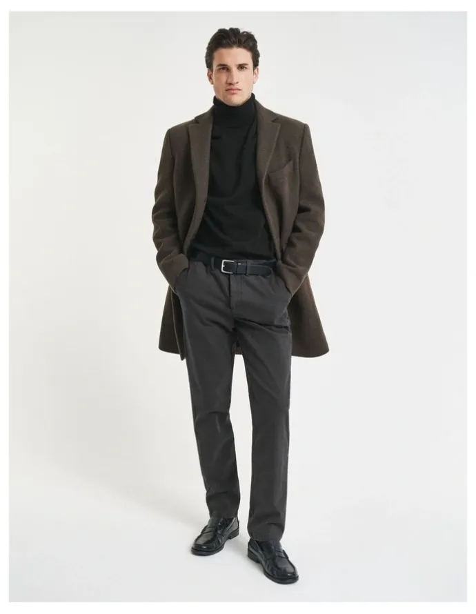 Gant Slim Fit Cotton Herringbone Pants in Antracite