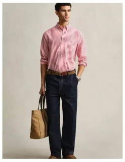 Gant Striped Classic Poplin Shirt in Rose Red