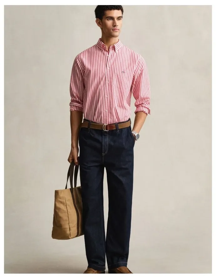 Gant Striped Classic Poplin Shirt in Rose Red