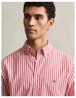 Gant Striped Classic Poplin Shirt in Rose Red