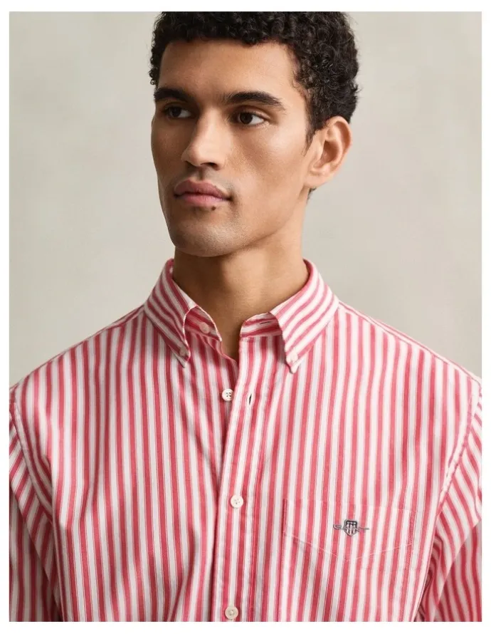 Gant Striped Classic Poplin Shirt in Rose Red