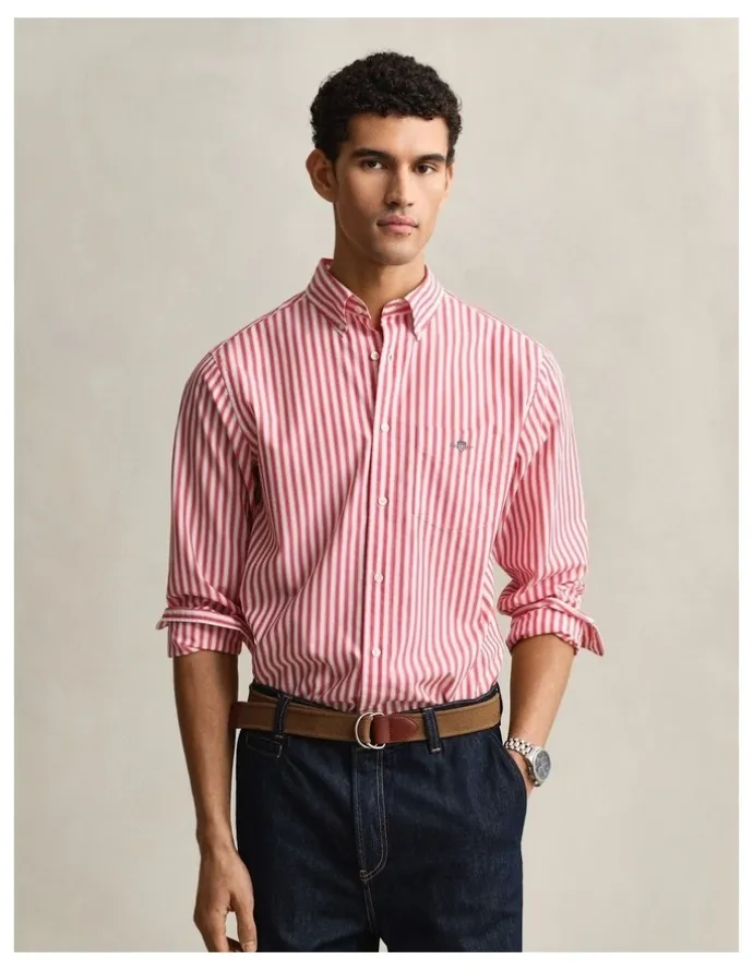 Gant Striped Classic Poplin Shirt in Rose Red
