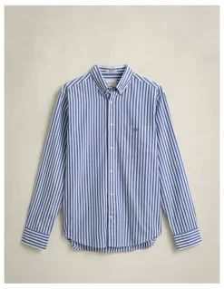 Gant Striped Classic Poplin Shirt in College Blue