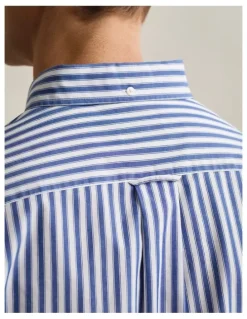 Gant Striped Classic Poplin Shirt in College Blue