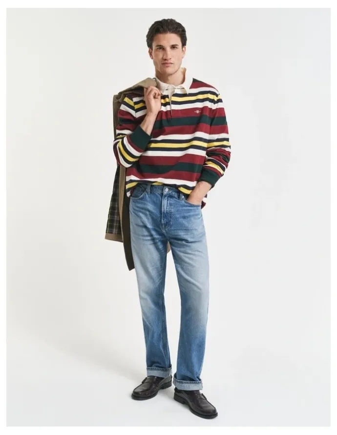 Gant Striped Heavy Rugger T-shirt in Tartan Green