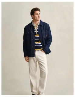 Gant Striped Rib Polo Sweater in Evening Blue