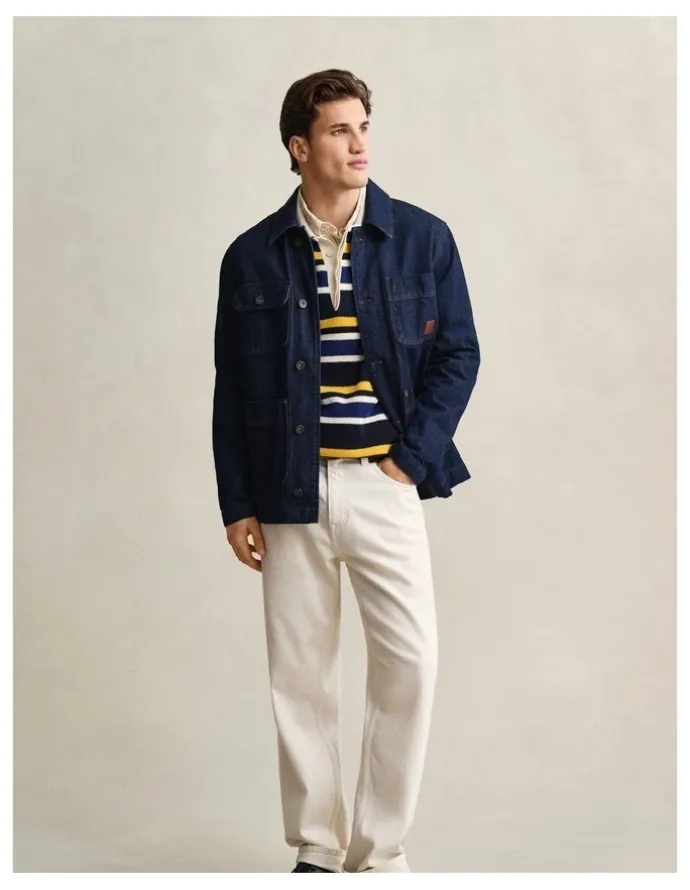 Gant Striped Rib Polo Sweater in Evening Blue