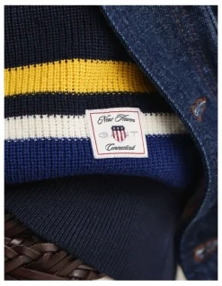 Gant Striped Rib Polo Sweater in Evening Blue