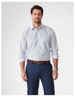 GAZMAN Non-Iron Dobby Mini Check Long Sleeve Shirt in Navy