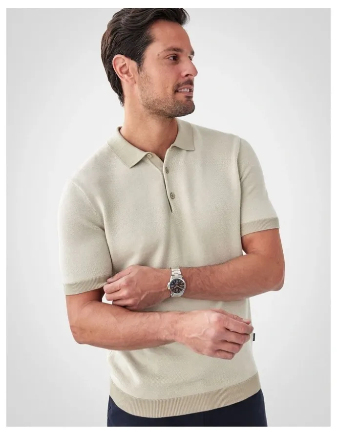 GAZMAN Birdseye Knit Polo in Stone