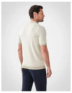 GAZMAN Birdseye Knit Polo in Stone